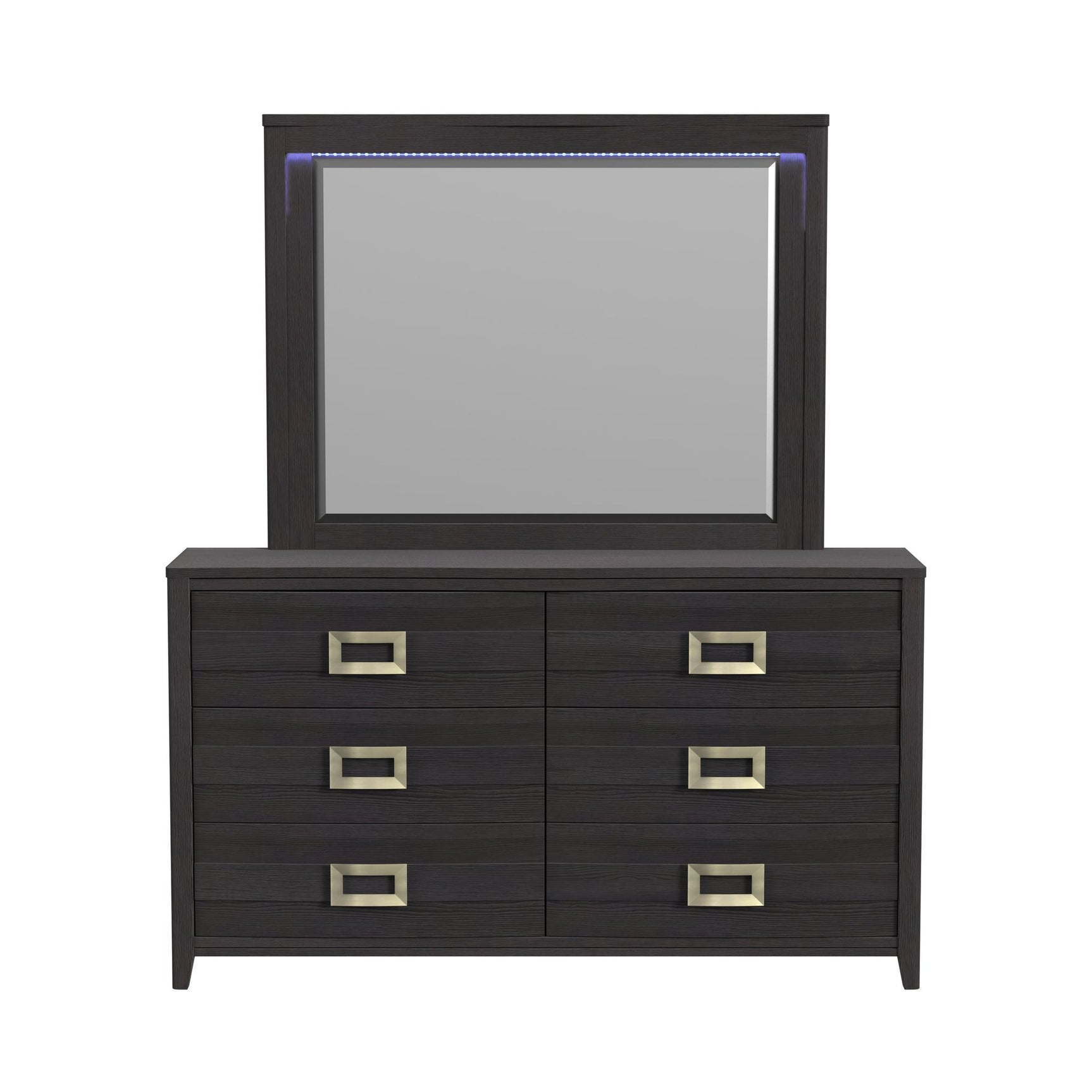 Tobias Dresser and Mirror Set with LED in Black - Tampa Furniture Outlet