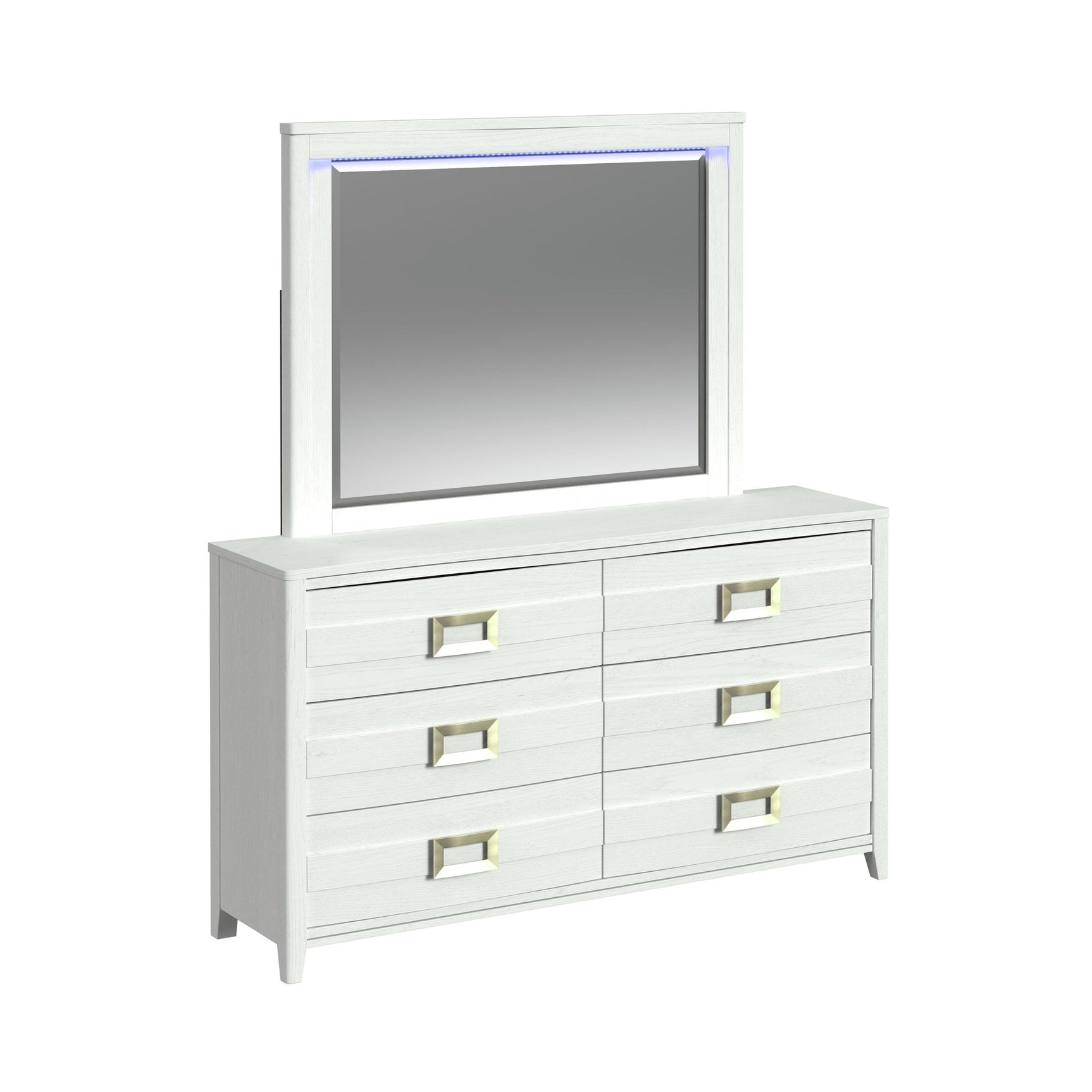 Tobias Dresser and Mirror Set with LED in White - Tampa Furniture Outlet