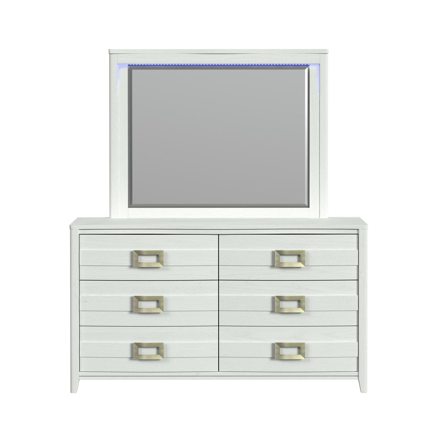 Tobias Dresser and Mirror Set with LED in White - Tampa Furniture Outlet
