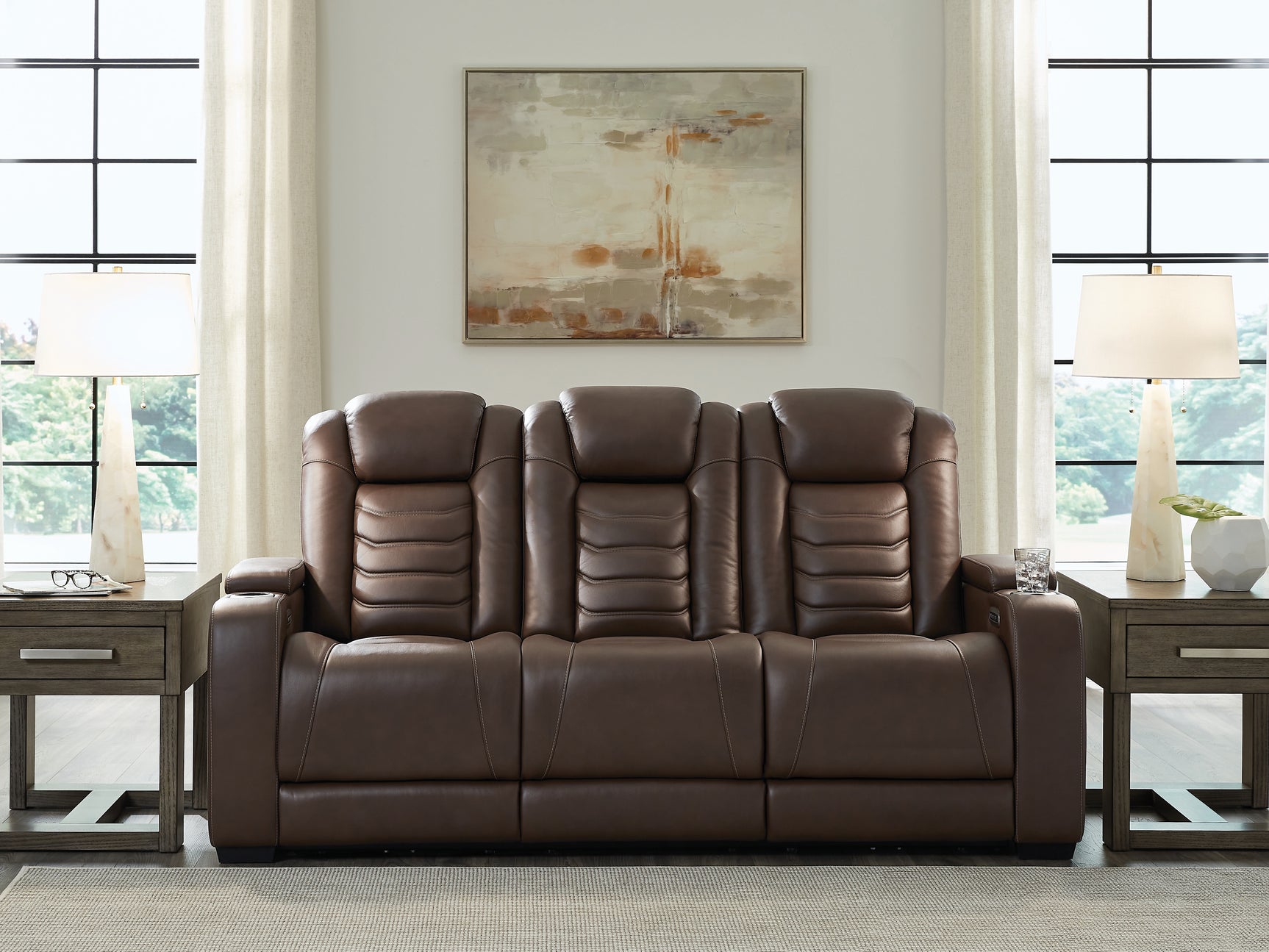 Tampa Furniture Outlet - Ashley Furniture - High Impact Living Room - PWR REC Sofa with ADJ Headrest / Tobacco - U1060115