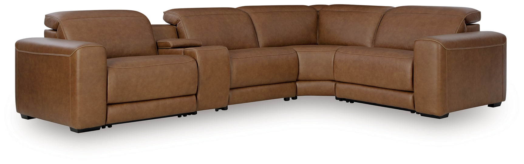 Tampa Furniture Outlet - Ashley Furniture - Magic Man Sectional - 5-Piece Power Reclining Sectional with Console / Caramel - PCU10700S12