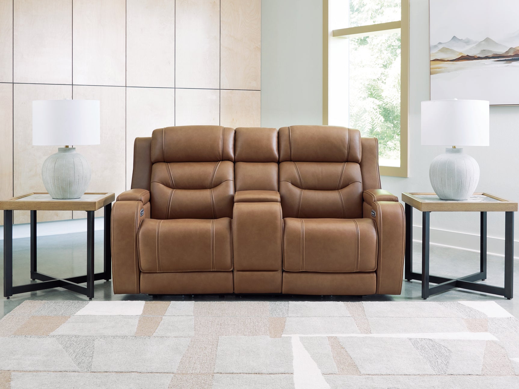 Tampa Furniture Outlet - Ashley Furniture - Knightington Living Room - PWR REC Love w/Audio Seating / Caramel - PCU1160018A