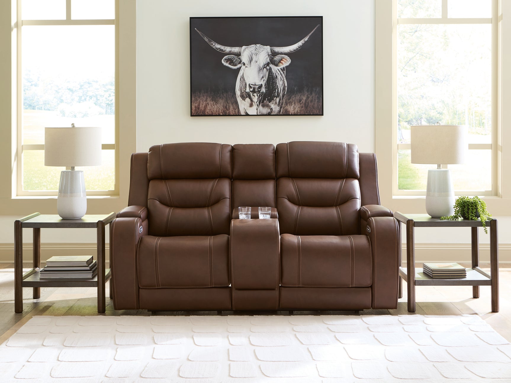 Tampa Furniture Outlet - Ashley Furniture - Knightington Living Room - PWR REC Love w/Audio Seating / Brown - PCU1160218A