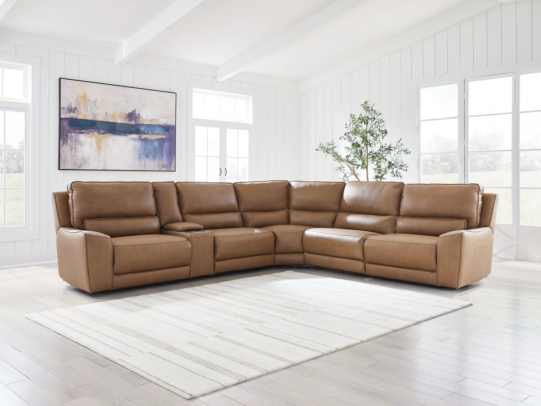 Tampa Furniture Outlet - Ashley Furniture - DeepWakes Sectional - 6-Piece Reclining Sectional with Storage Console / Caramel - PCU62606S36
