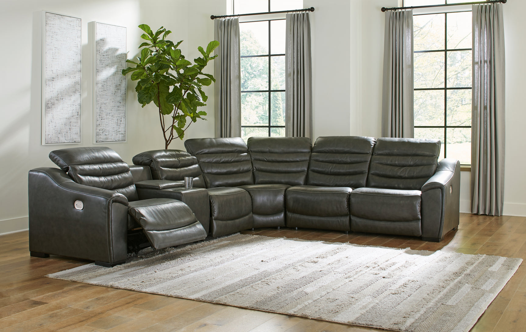 Tampa Furniture Outlet - Ashley Furniture - Center Line Sectional - 3-Piece Power Reclining Sectional Sofa / Dark Gray - U63404S5