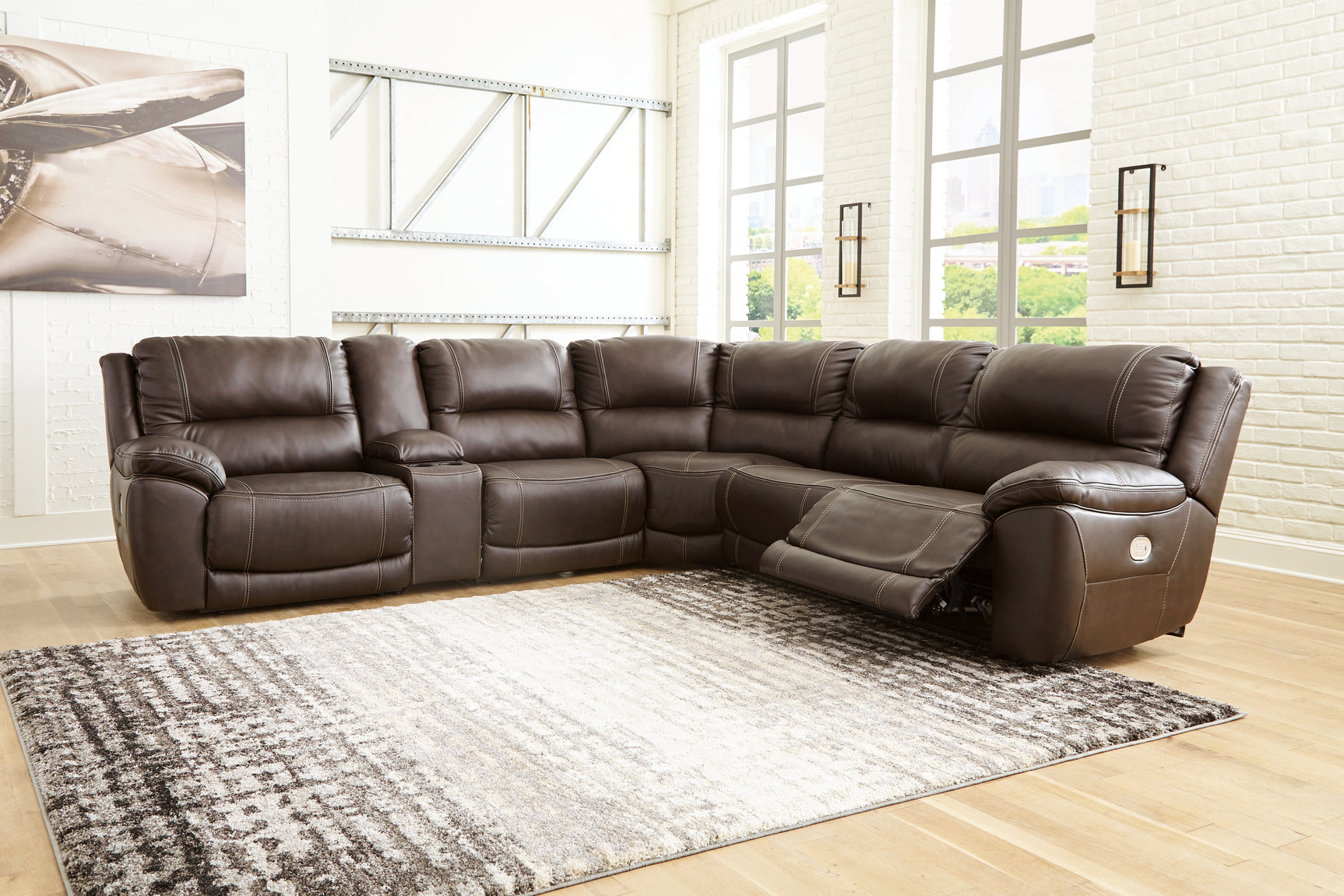 Tampa Furniture Outlet - Ashley Furniture - Dunleith Sectional - 7-Piece Power Reclining Sectional / Chocolate - U71604S7