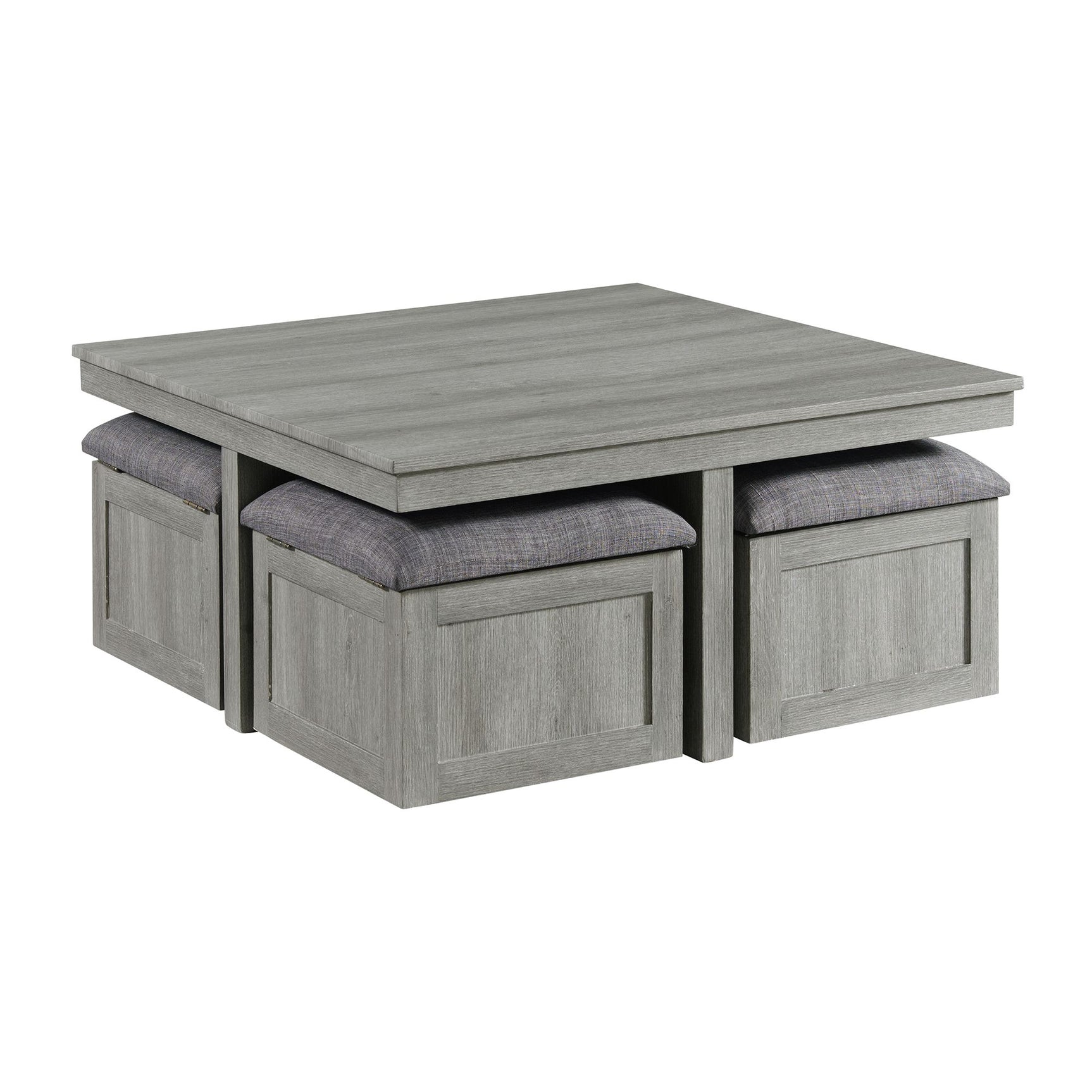 Uster Coffee Table W/Four storage Stools Grey - Tampa Furniture Outlet