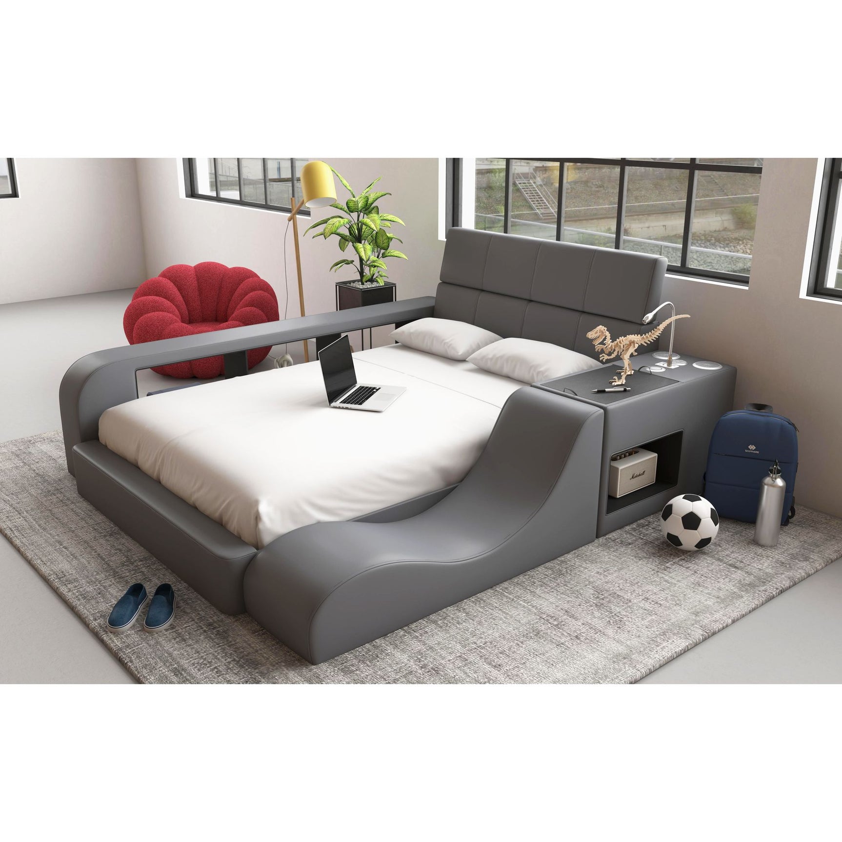 Valari Nightstand with Electronic Features in Grey PU – SKU UB-12820-3-NS | Elements