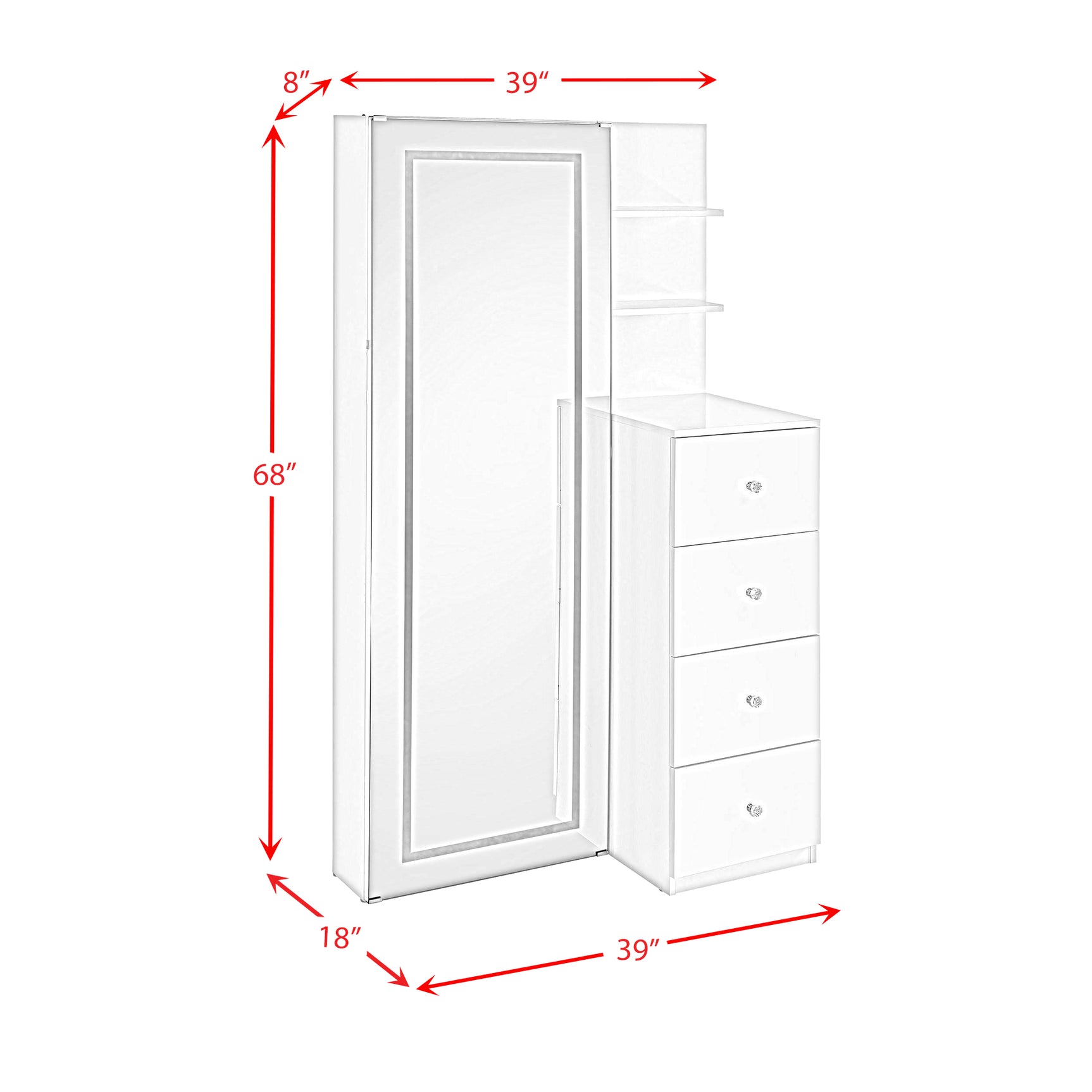 Vancouver Floor Mirror With Storage in White - Tampa Furniture Outlet