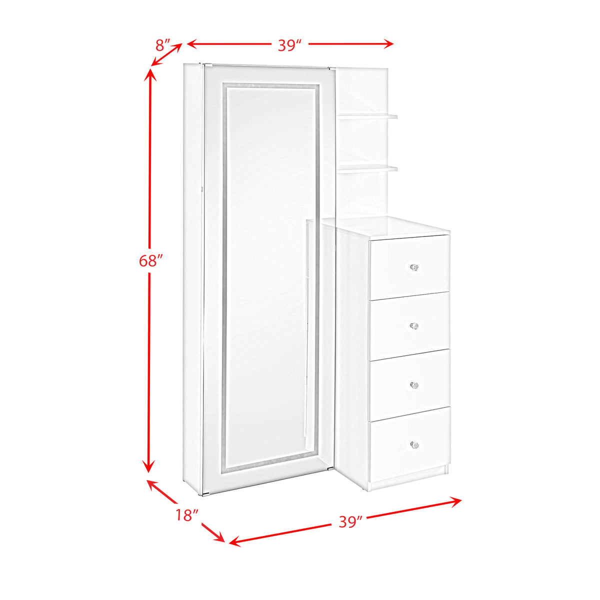 Vancouver Floor Mirror With Storage in White