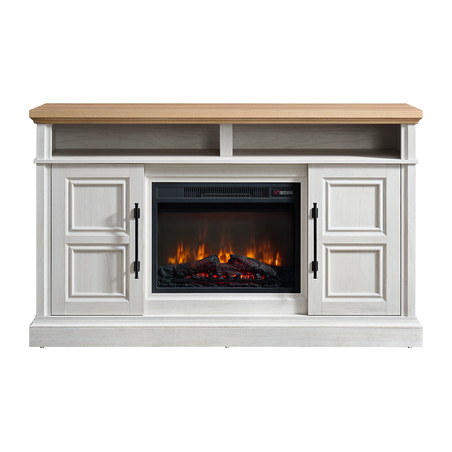 Villa Console with 23" Fireplace Insert in White & Natural - Tampa Furniture Outlet