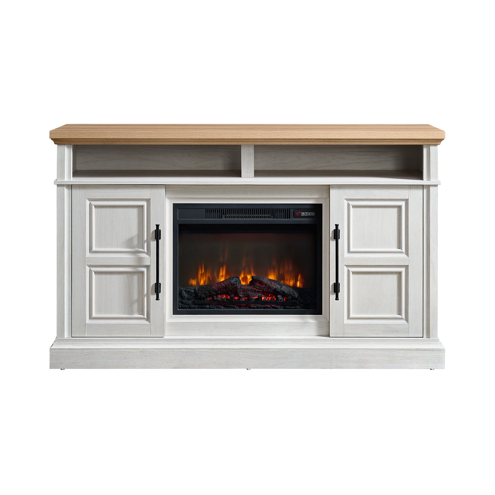 Villa Console with 23" Fireplace Insert in White & Natural