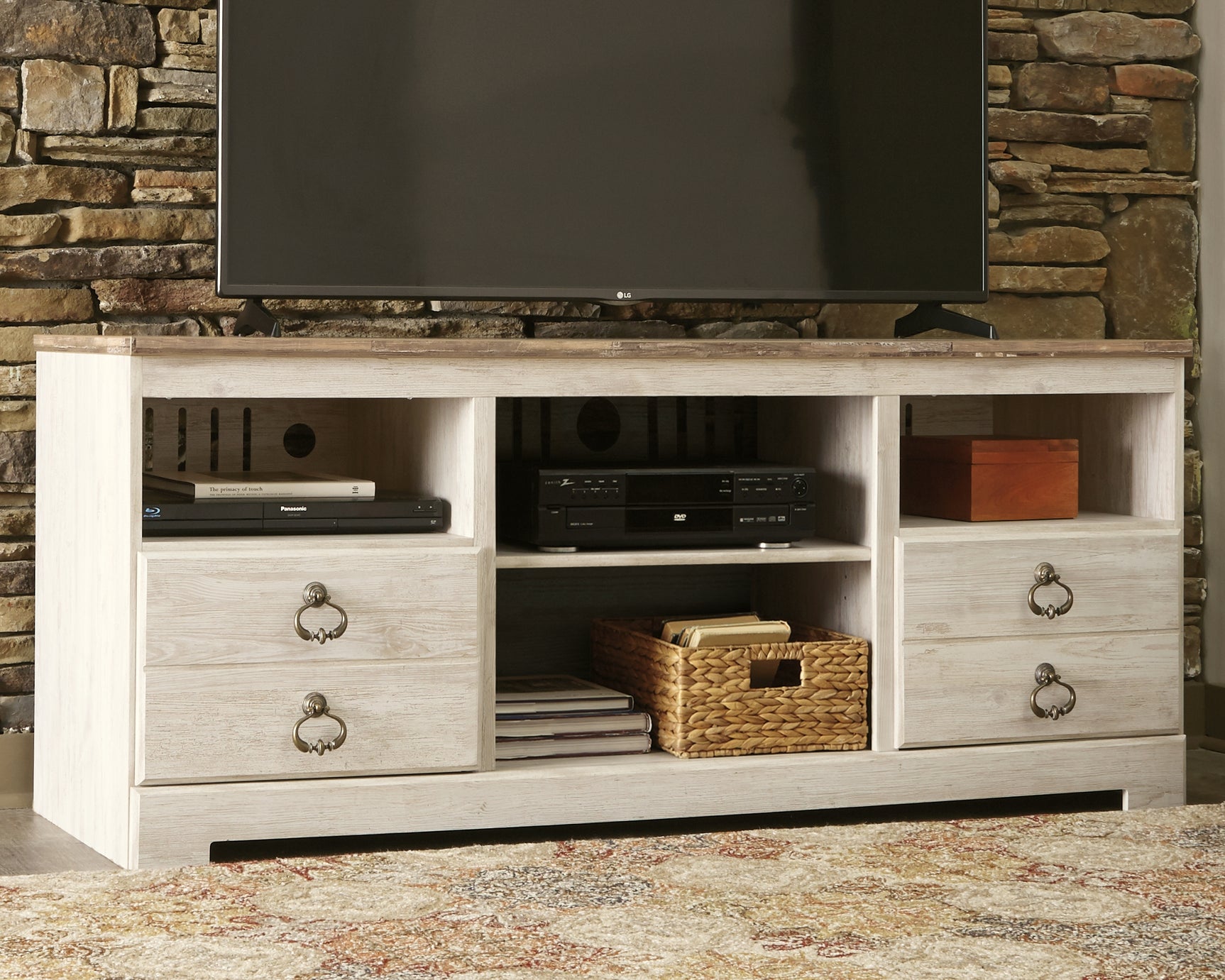 Tampa Furniture Outlet - Ashley Furniture - Willowton TV Stand - 64" / Whitewash - W267-68
