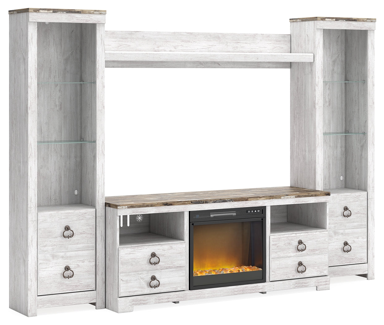 Willowton 4-Piece Entertainment Center with Electric Fireplace - Tampa Furniture Outlet