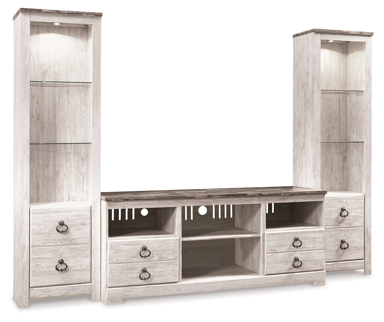 Tampa Furniture Outlet - Ashley Furniture - Willowton 3-Piece Entertainment Center - 3-Piece Entertainment Center / Whitewash - W267W16