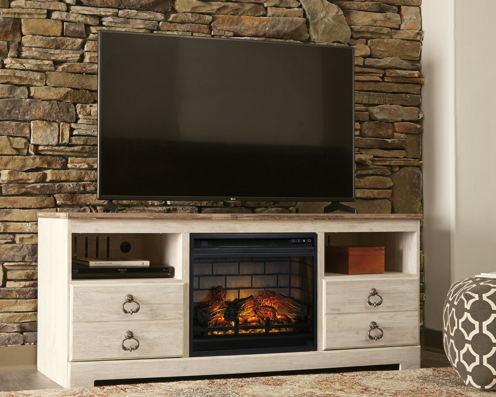 Willowton 64" TV Stand with Electric Fireplace - Tampa Furniture Outlet