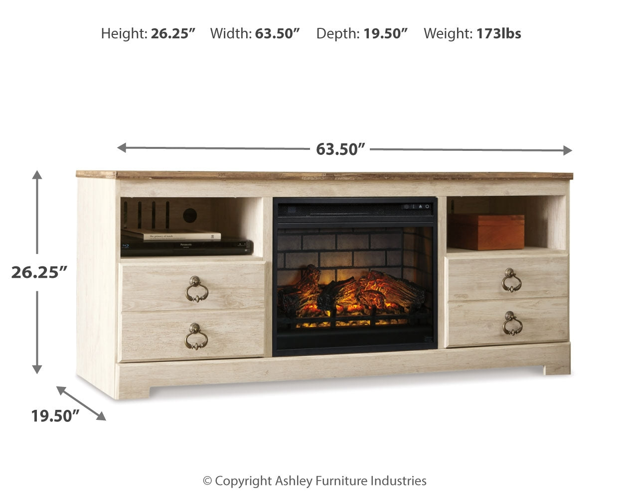Willowton 64" TV Stand with Electric Fireplace - Tampa Furniture Outlet