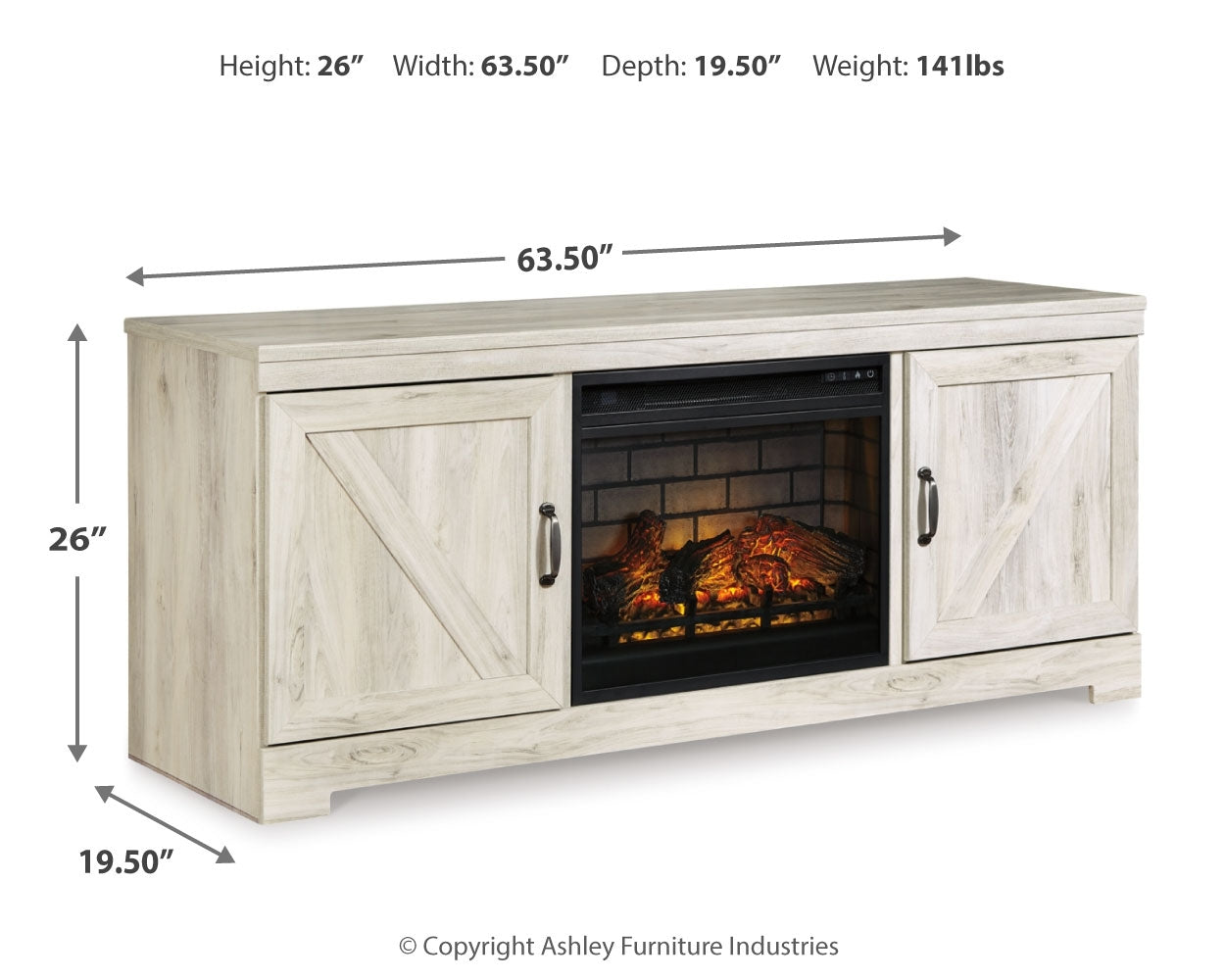 Bellaby 63" TV Stand with Electric Fireplace - Tampa Furniture Outlet