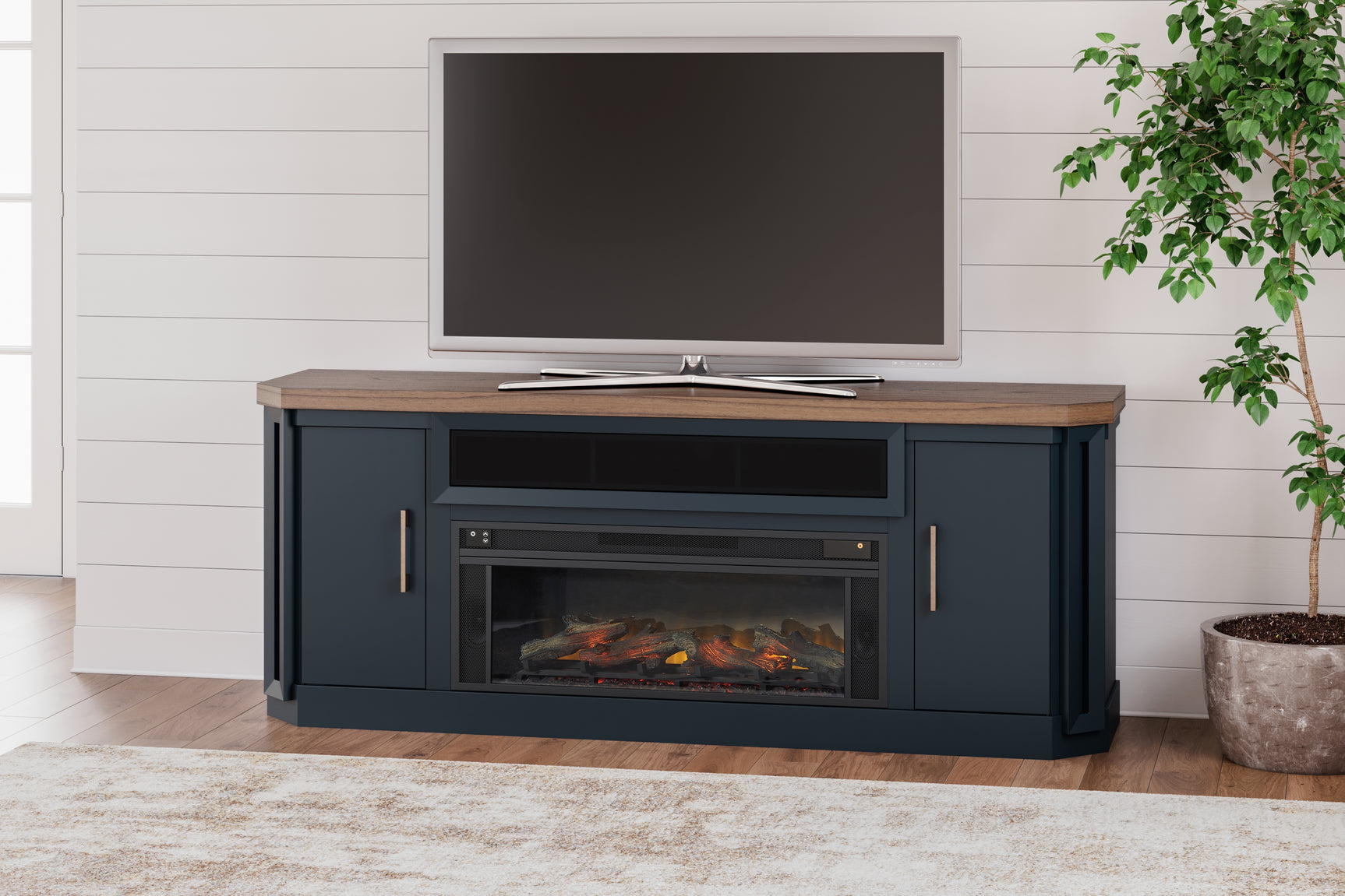 Tampa Furniture Outlet - Ashley Furniture - Landocken 83" TV Stand - 83" / Brown/Blue - W402-68