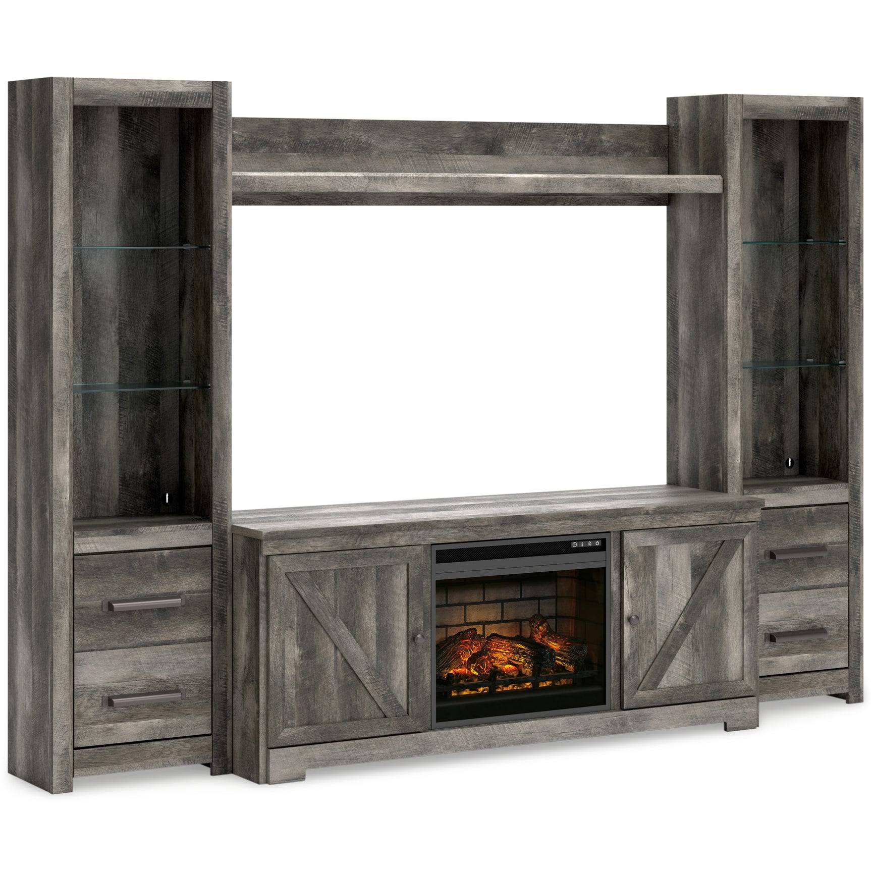 Tampa Furniture Outlet - Ashley Furniture - Wynnlow 4-Piece Entertainment Center with Electric Fireplace - 4-Piece Entertainment Center with Electric Fireplace / Gray - W440W8