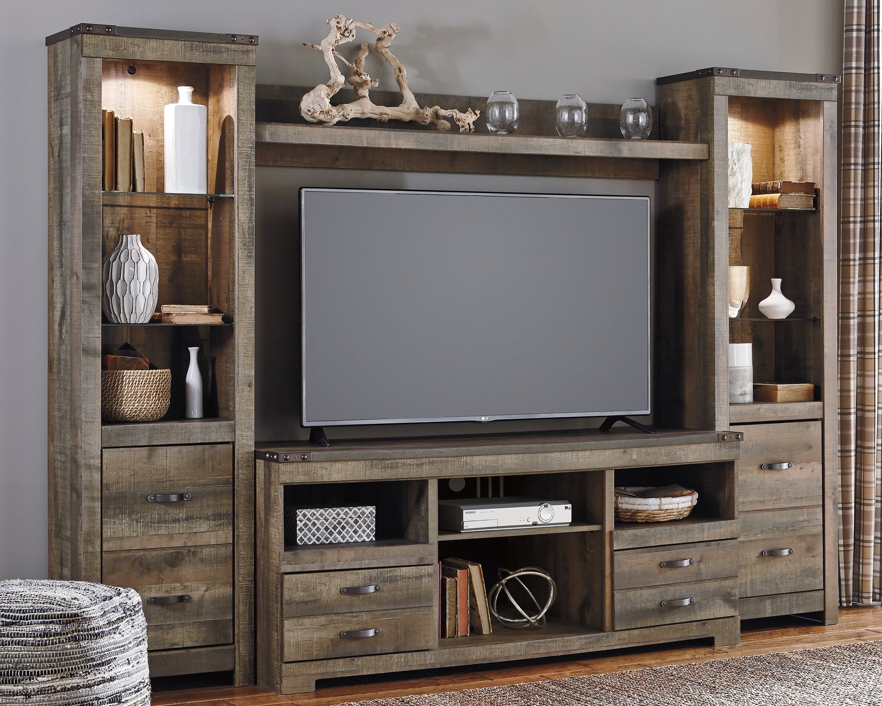 Tampa Furniture Outlet - Ashley Furniture - Trinell Entertainment Center - 4-Piece Entertainment Center / Brown - W446W2