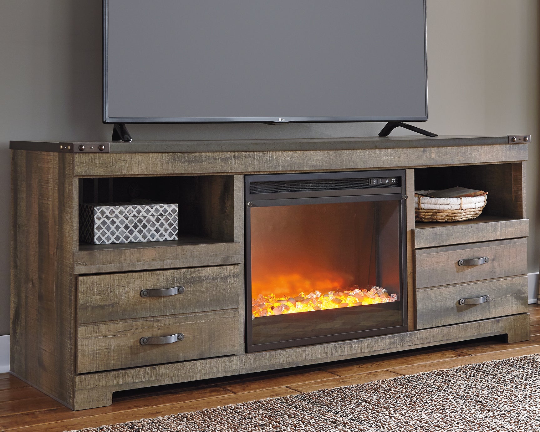 Trinell 63" TV Stand with Electric Fireplace - Tampa Furniture Outlet