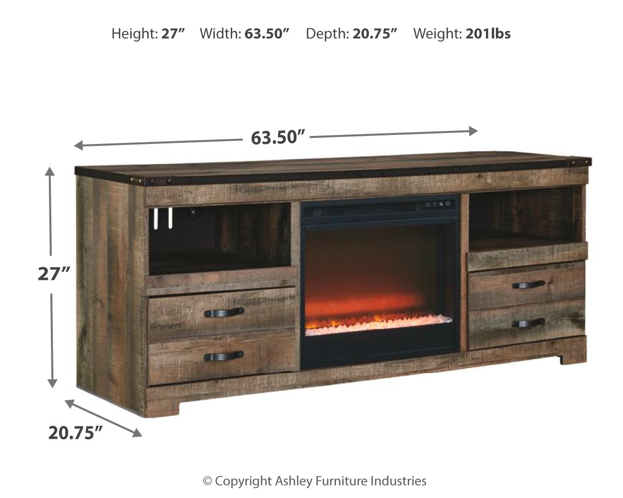 Trinell 63" TV Stand with Electric Fireplace - Tampa Furniture Outlet