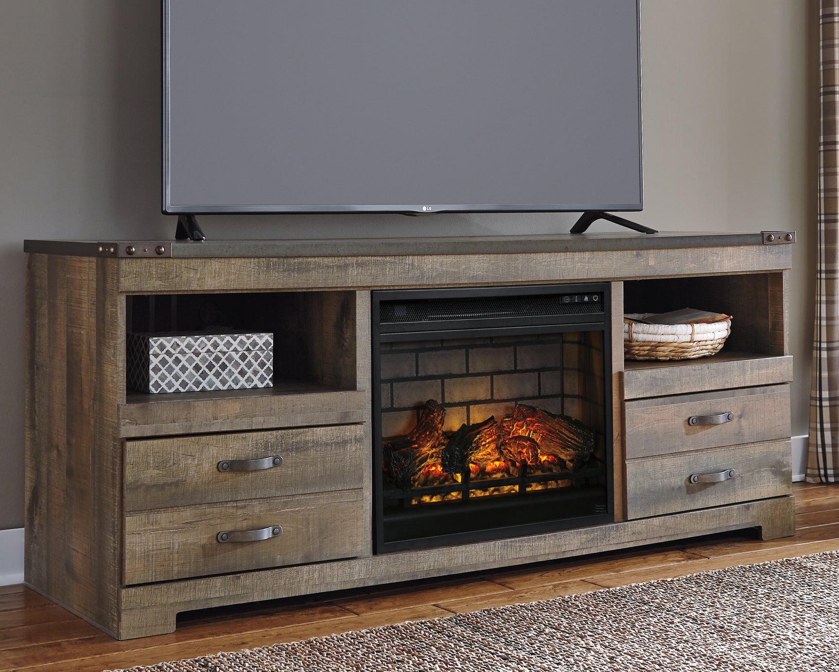 Trinell 63" TV Stand with Electric Fireplace - Tampa Furniture Outlet