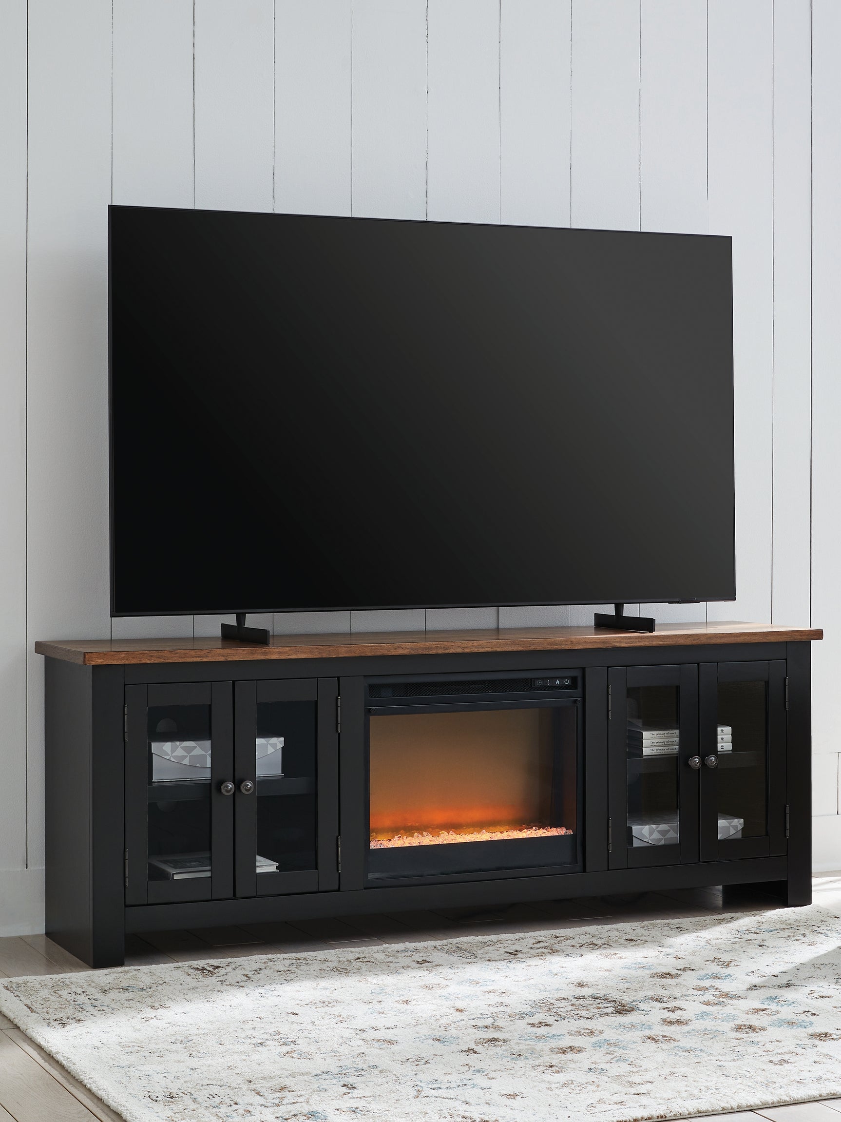 Tampa Furniture Outlet - Ashley Furniture - Wildenauer 76" TV Stand with Electric Fireplace - 76" TV Stand with Electric Fireplace / Brown/Black - W664W2