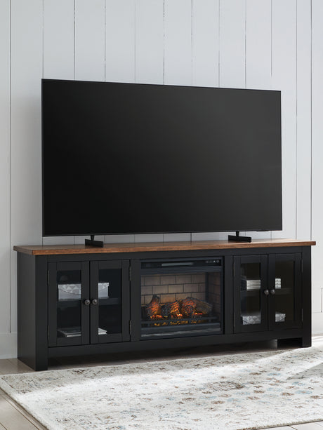 Tampa Furniture Outlet - Ashley Furniture - Wildenauer 76" TV Stand with Electric Fireplace - 76" TV Stand with Electric Fireplace / Brown/Black - W664W1