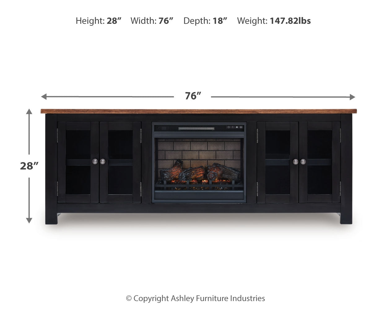 Wildenauer 76" TV Stand with Electric Fireplace - Tampa Furniture Outlet