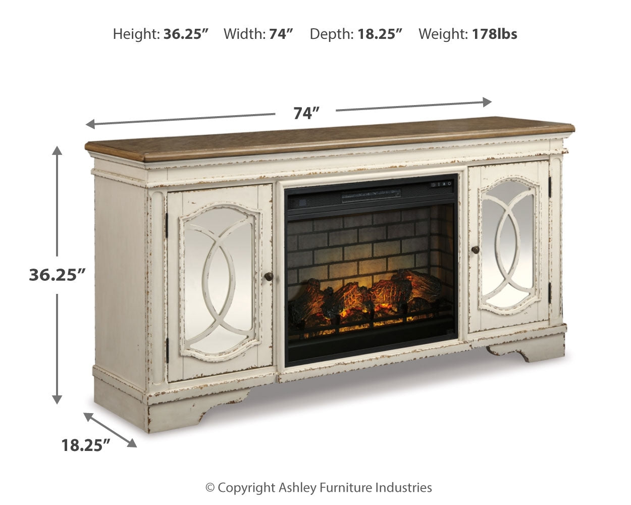 Realyn 74" TV Stand with Electric Fireplace - Tampa Furniture Outlet