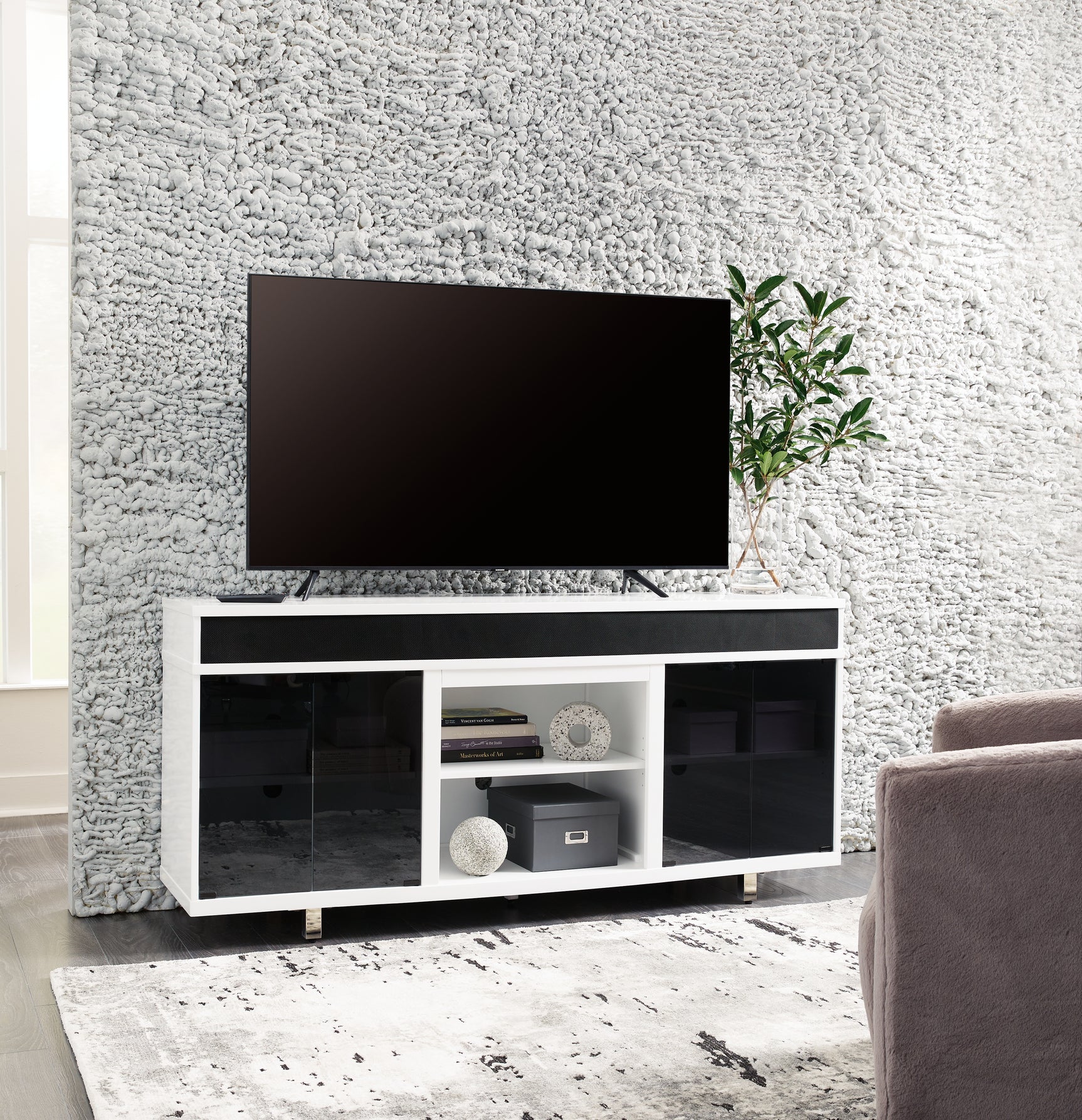 Tampa Furniture Outlet - Ashley Furniture - Gardoni 72" TV Stand - 72" / White/Black - W756-68