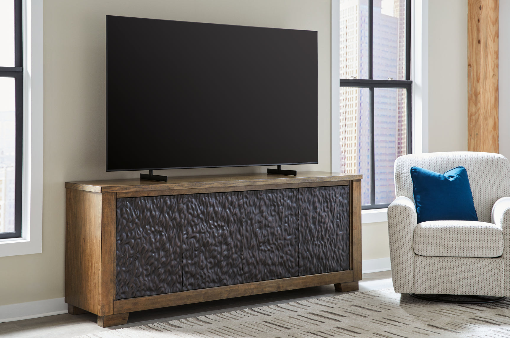 Tampa Furniture Outlet - Ashley Furniture - Rosswain 80" TV Stand - 80" / Warm Brown - W763-68