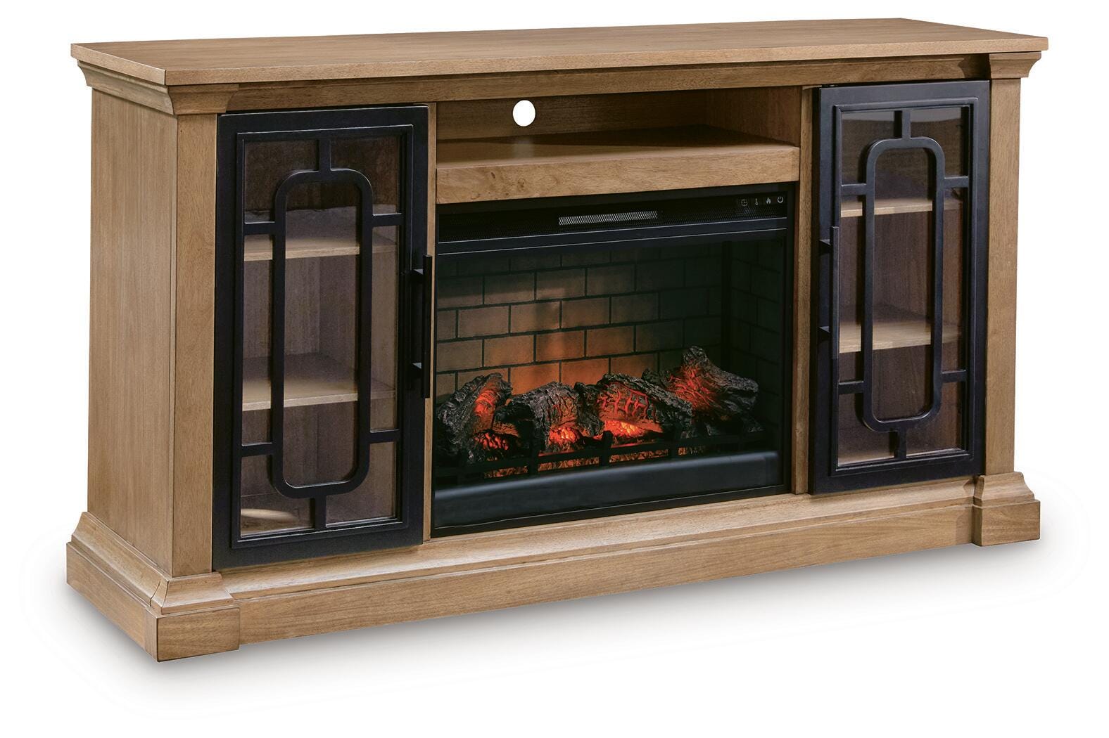 Tampa Furniture Outlet - Ashley Furniture - Wittenmyer 72" TV Stand with Electric Fireplace - 72" TV Stand with Electric Fireplace / Natural/Black - W794W1