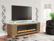 Tampa Furniture Outlet - Ashley Furniture - Camdill 80" TV Stand with Electric Fireplace - 80" TV Stand with Electric Fireplace / Light Brown - W808W1