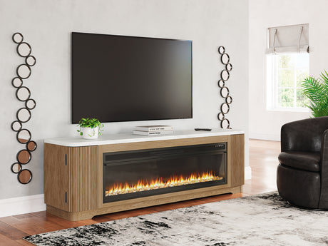 Tampa Furniture Outlet - Ashley Furniture - Camdill 80" TV Stand with Electric Fireplace - 80" TV Stand with Electric Fireplace / Light Brown - W808W1