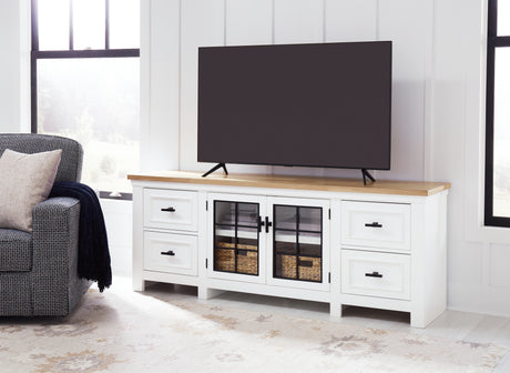 Tampa Furniture Outlet - Ashley Furniture - Ashbryn 74" TV Stand - 74" / White/Natural - W844-68