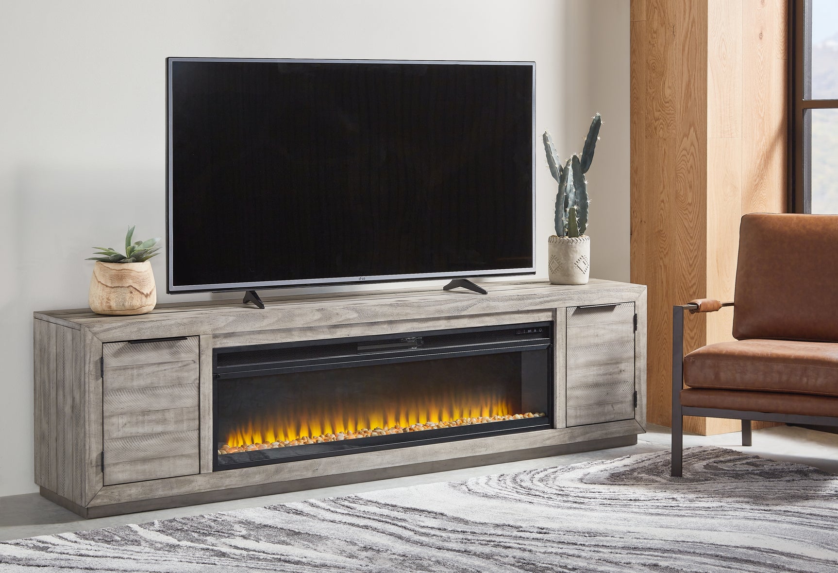 Naydell 92" TV Stand with Electric Fireplace - Tampa Furniture Outlet