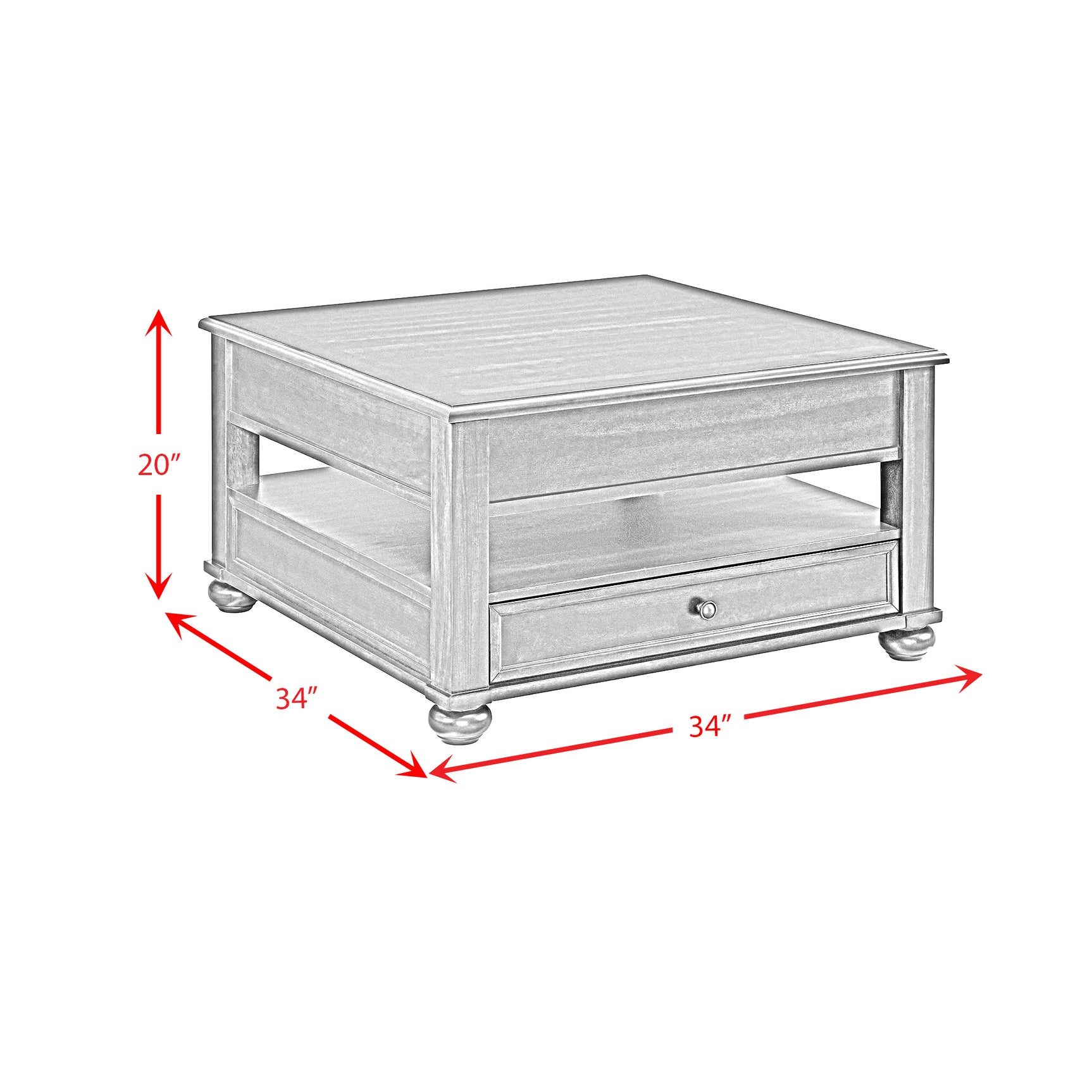 Wagner Square Lift-Top Coffee Table w/ Casters in Cherry - Tampa Furniture Outlet