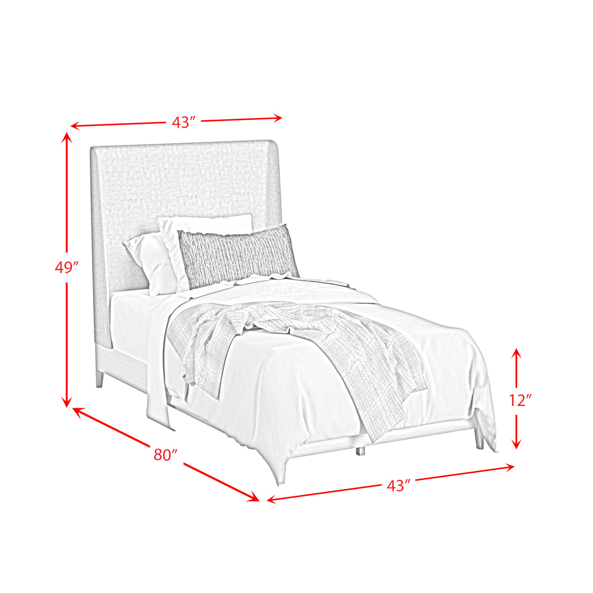 Westland Twin UPH Bed with Grey Fabric in Almond