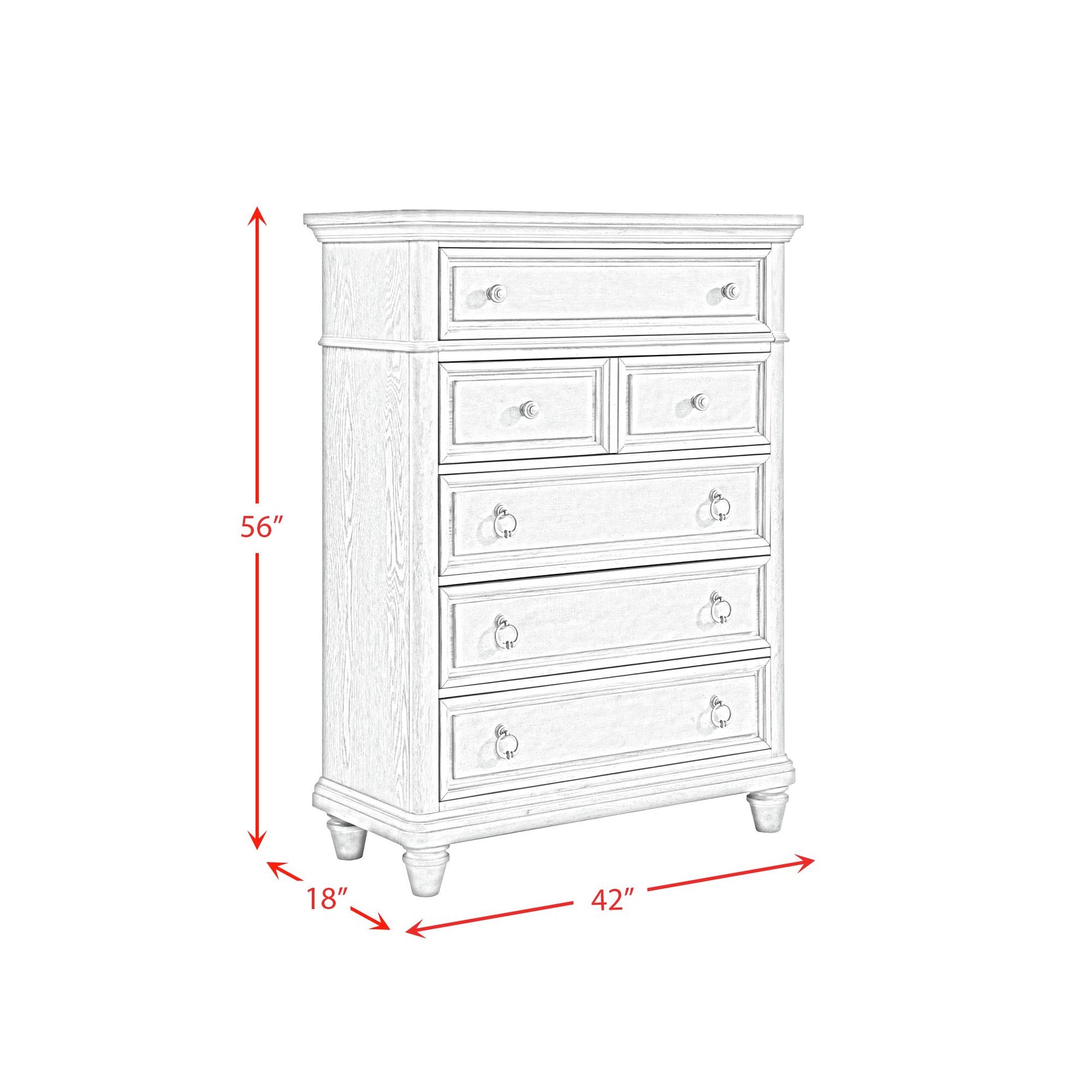 Whit-Ash 5-Drawer Chest in Light Grey