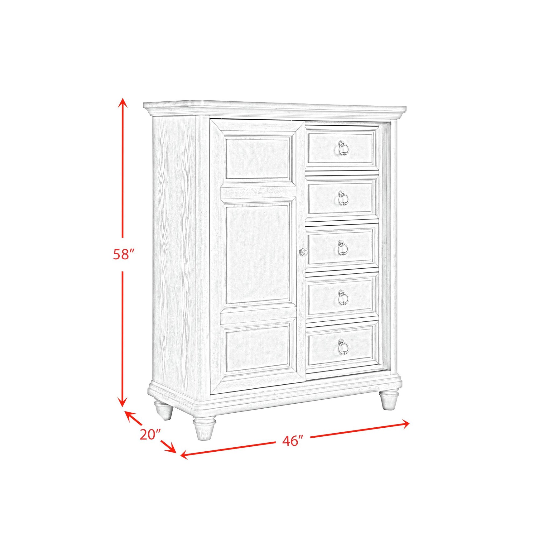 Whit-Ash 5-Drawer Door Chest in Light Grey
