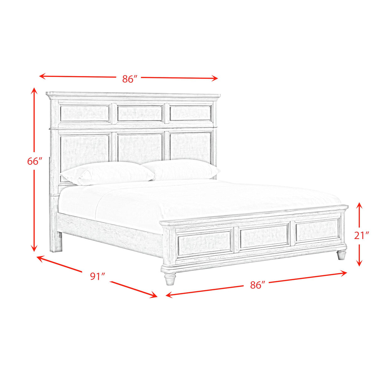 Whit-Ash King Panel Bed in Light Grey