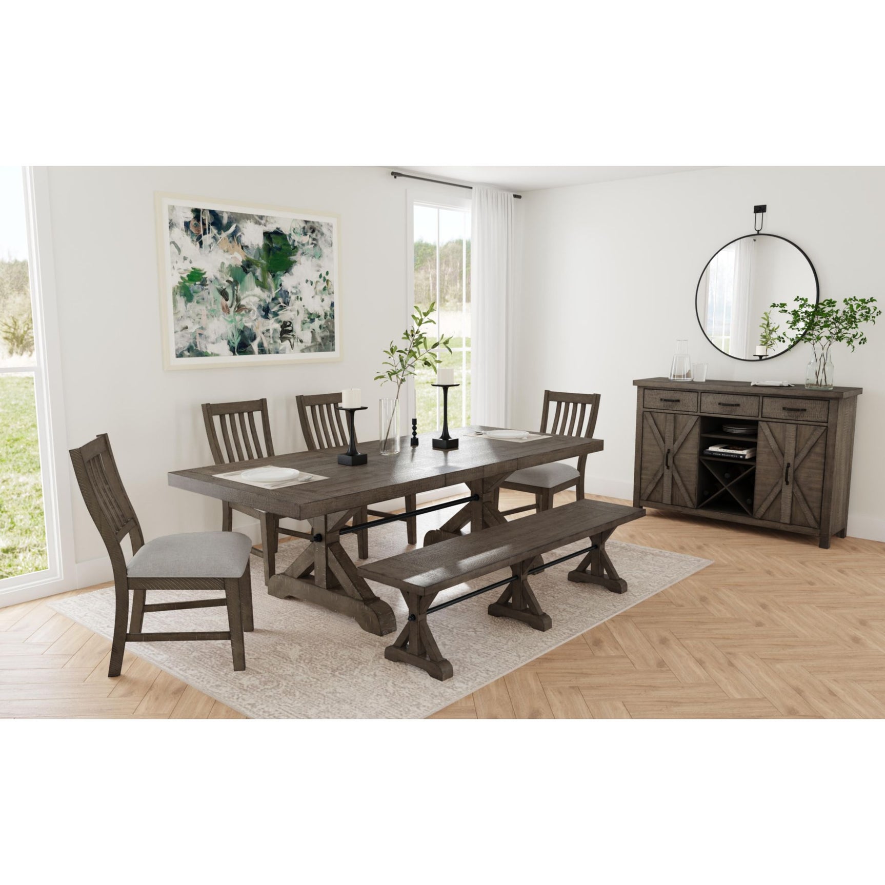 Yellowstone Dining Bench with Metal Bar cross in Medium Brown - Tampa Furniture Outlet