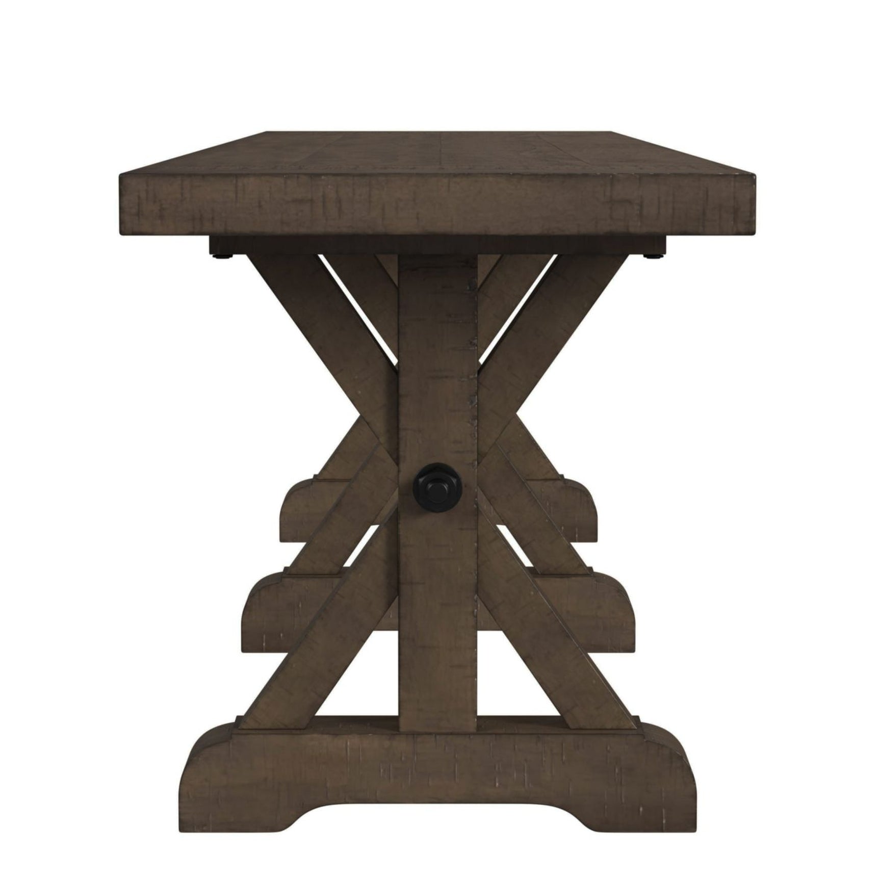 Yellowstone Dining Bench with Metal Bar cross in Medium Brown
