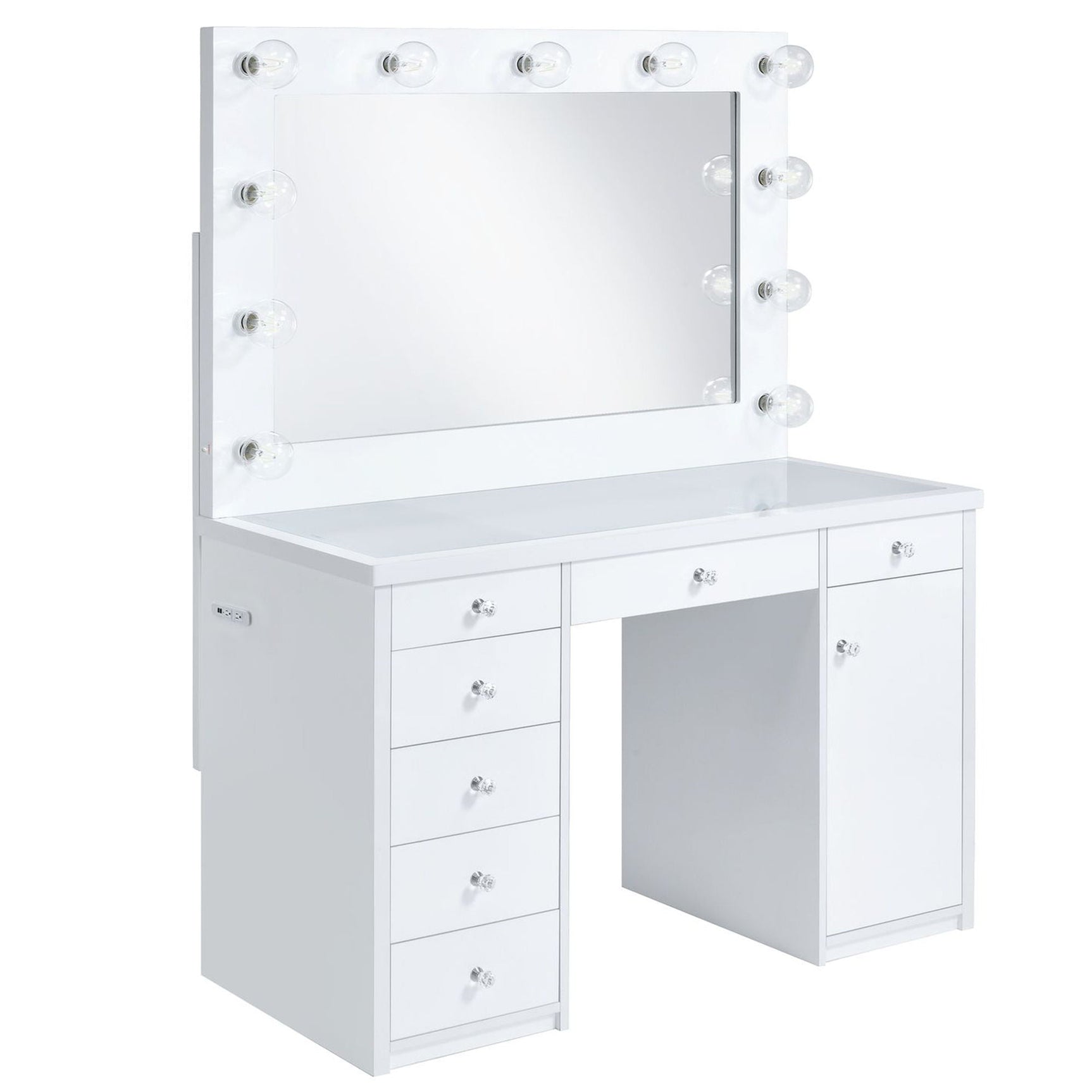 Amia - Complete Vanity With Lightbulbs - Glossy White - Tampa Furniture Outlet