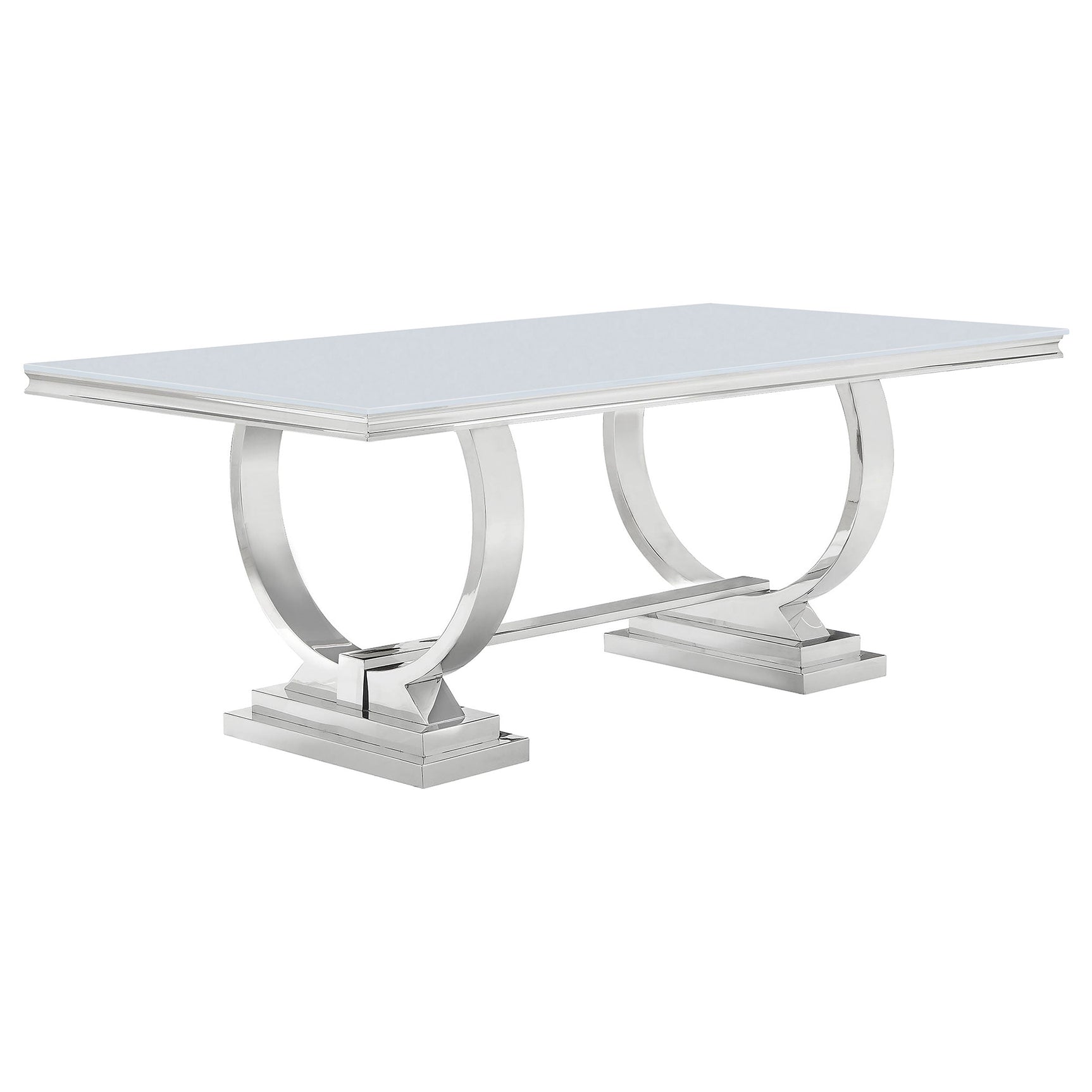 Antoine Rectangular 95-inch Glass Top Dining Table White - Tampa Furniture Outlet