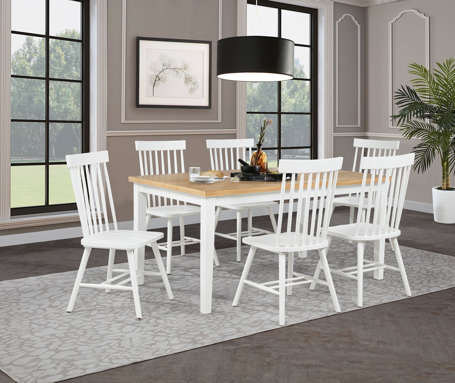 Andrews 7-piece Rectangular Dining Set Light Ash and White - Tampa Furniture Outlet