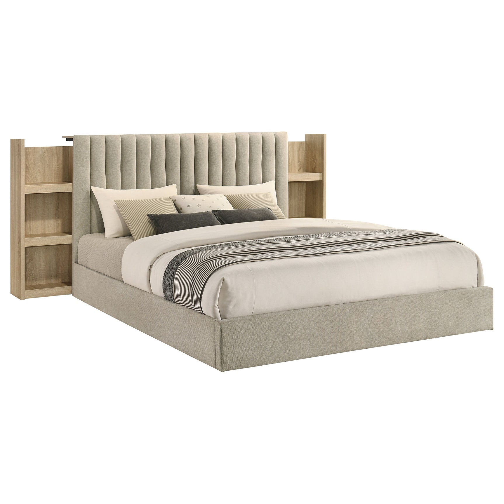 Arielle Eastern King Bookcase Panel Storage Bed Light Oak - Tampa Furniture Outlet